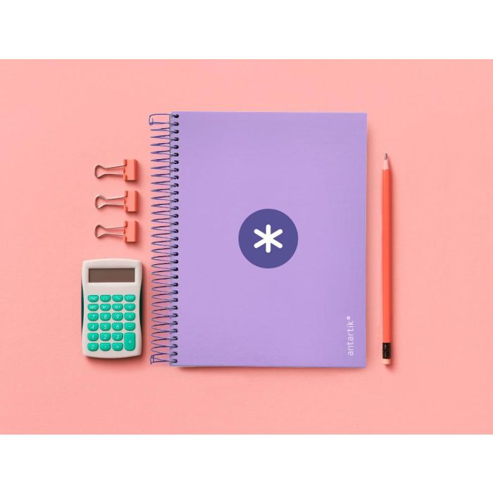 Cuaderno Espiral A5 Micro Antartik Tapa Forrada120H 90 gr Cuadro 5 mm 5 Banda 6 Taladros Color Lavanda 9