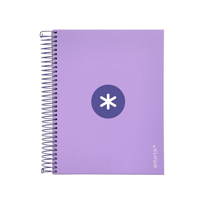 Cuaderno Espiral A5 Micro Antartik Tapa Forrada120H 90 gr Cuadro 5 mm 5 Banda 6 Taladros Color Lavanda 1