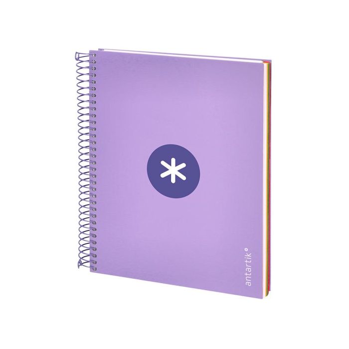 Cuaderno Espiral A5 Micro Antartik Tapa Forrada120H 90 gr Cuadro 5 mm 5 Banda 6 Taladros Color Lavanda 3