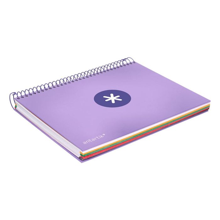 Cuaderno Espiral A5 Micro Antartik Tapa Forrada120H 90 gr Cuadro 5 mm 5 Banda 6 Taladros Color Lavanda 5