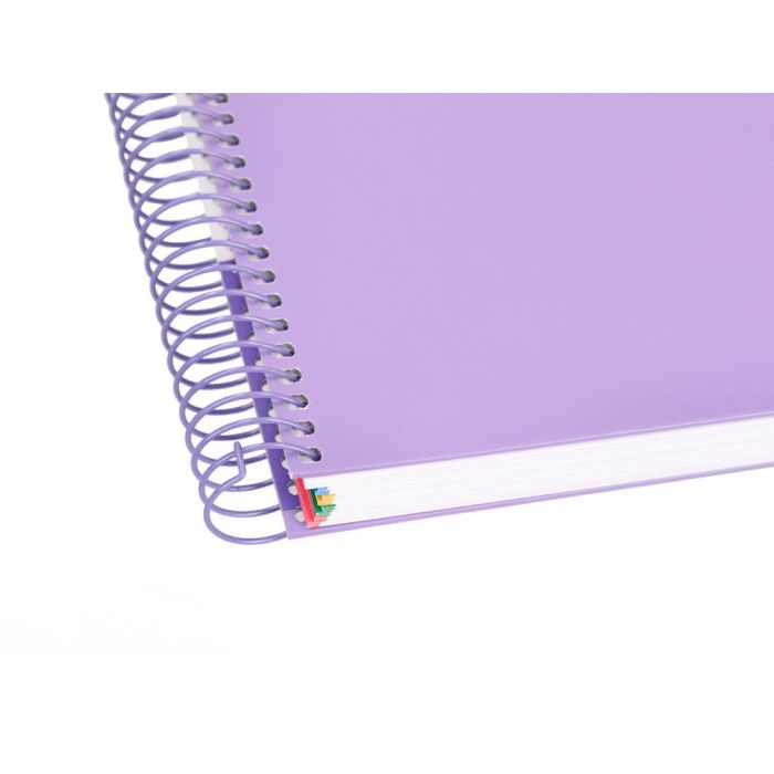 Cuaderno Espiral A5 Micro Antartik Tapa Forrada120H 90 gr Cuadro 5 mm 5 Banda 6 Taladros Color Lavanda 7