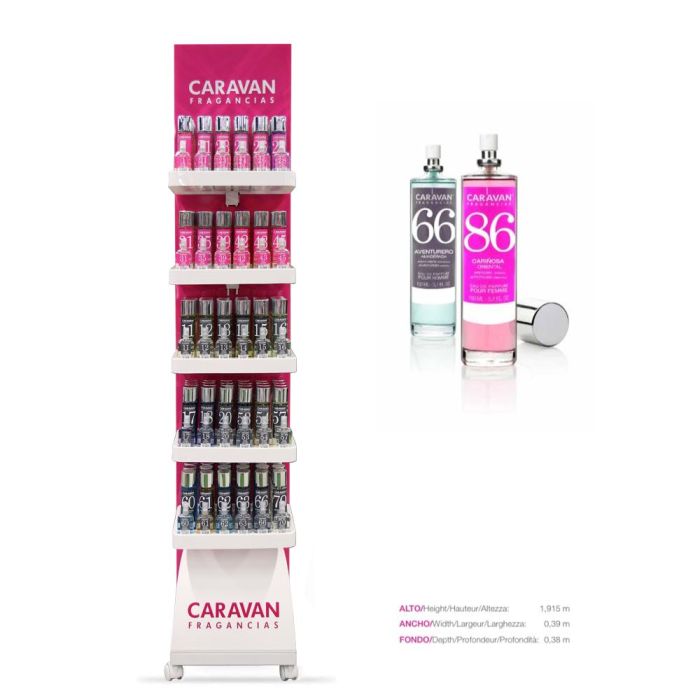 Expositor caravan 150 ml gratis por la compra de 120 unidades perfumes caravan