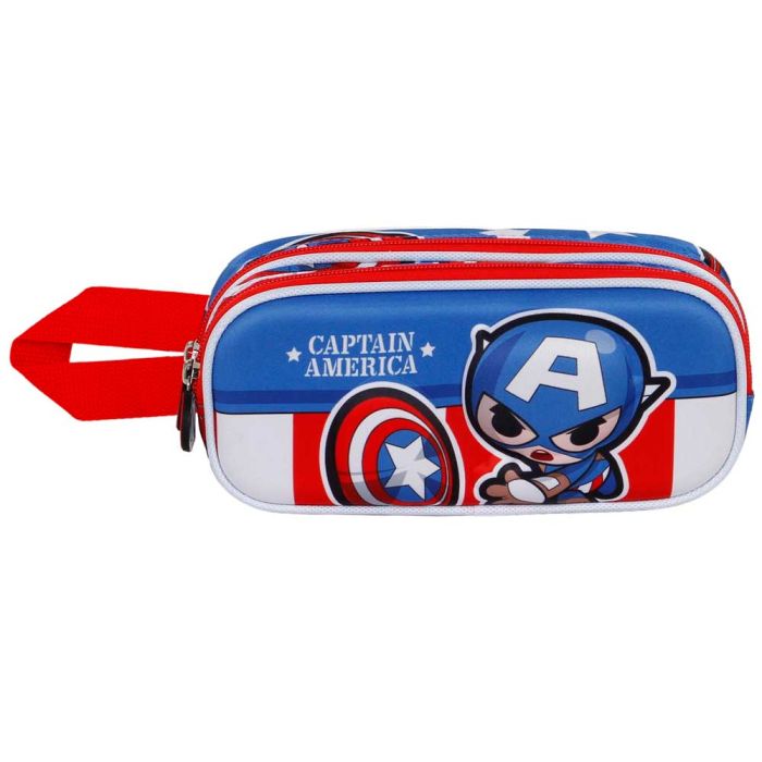 Estuche Portatodo 3D Doble Let's go Marvel Capitán América Azul 1