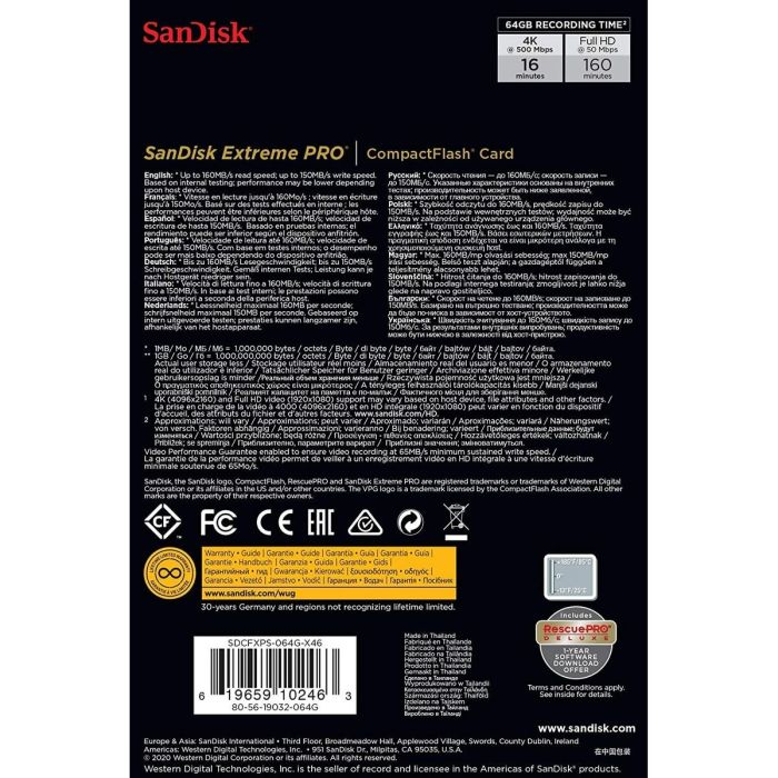 Tarjeta de Memoria CF SanDisk SDCFXPS-064G-X46 2