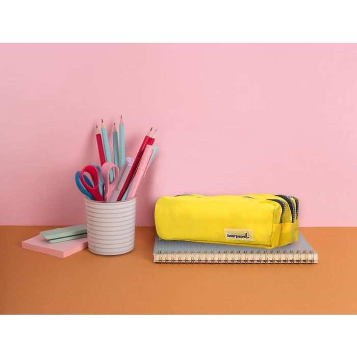 Bolso Escolar Liderpapel Portatodo Rectangular 3 Bolsillos Amarillo Pastel 185x80X70 mm 5