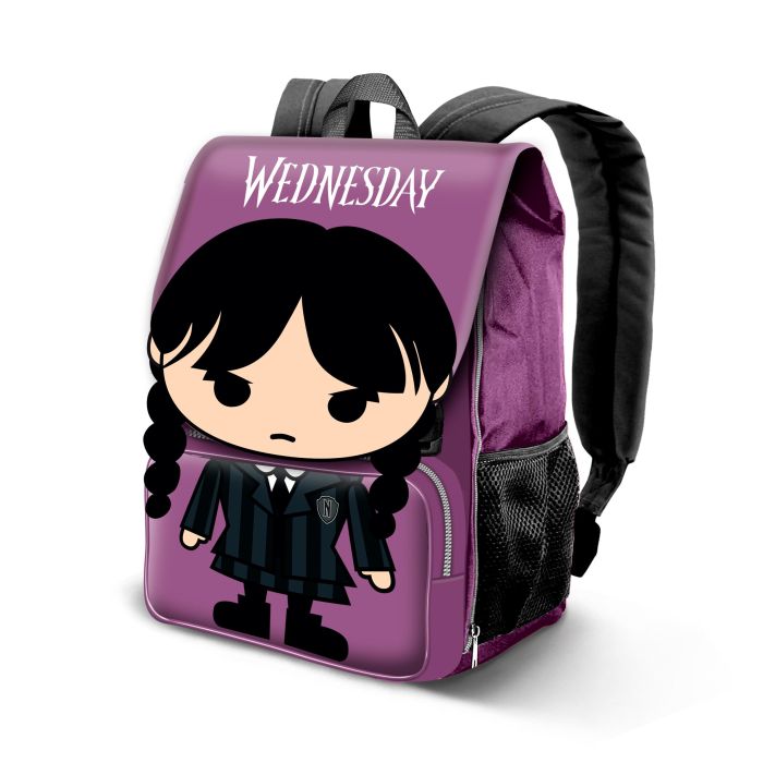 Mochila Expandible EXP Chibi Wednesday Miércoles Lila