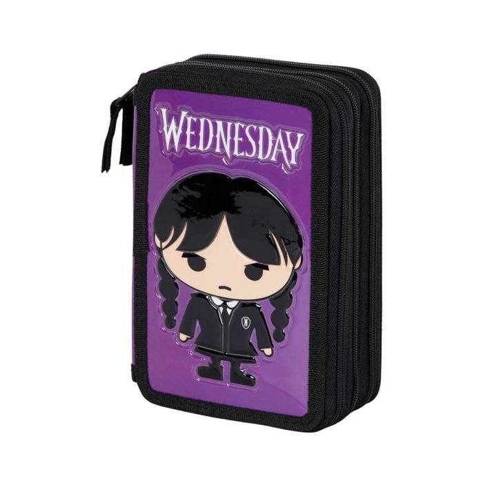 Estuche Plumier Completo Triple Chibi Wednesday Miércoles Lila