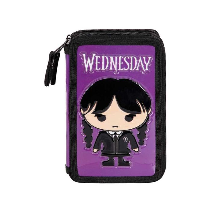 Estuche Plumier Completo Triple Chibi Wednesday Miércoles Lila 1