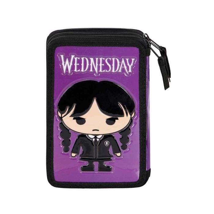 Estuche Plumier Completo Triple Chibi Wednesday Miércoles Lila 2