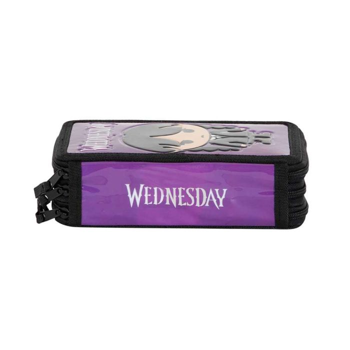 Estuche Plumier Completo Triple Chibi Wednesday Miércoles Lila 3