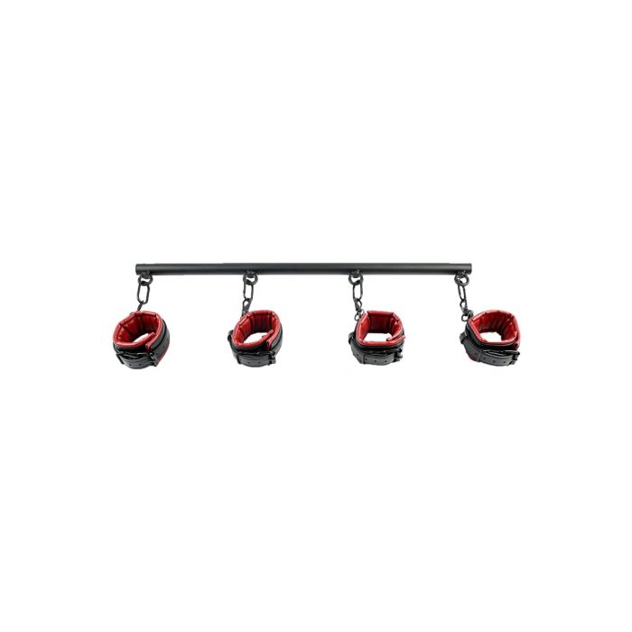 Barra Para Bondage Sportsheets Saffron Spreader Bar & Cuff Set Negro Vegano Ajustable