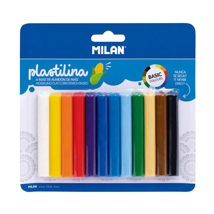 Blíster con 12 barritas de plastilina de colores 140 g milan