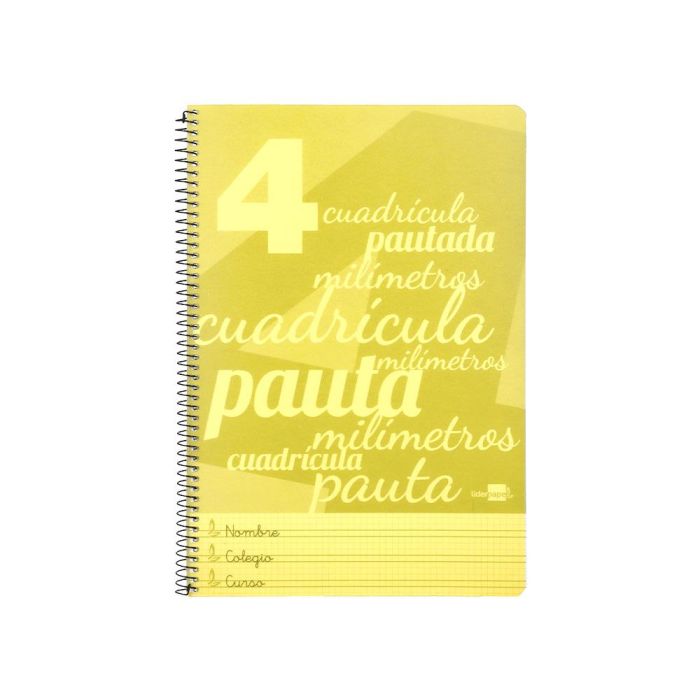 Cuaderno Espiral Liderpapel Folio Pautaguia Tapa Plastico 80H 75 gr Cuadro Pautado 4 mm Con Margen Color Amarillo 1