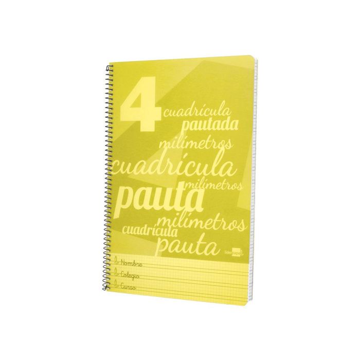 Cuaderno Espiral Liderpapel Folio Pautaguia Tapa Plastico 80H 75 gr Cuadro Pautado 4 mm Con Margen Color Amarillo 3