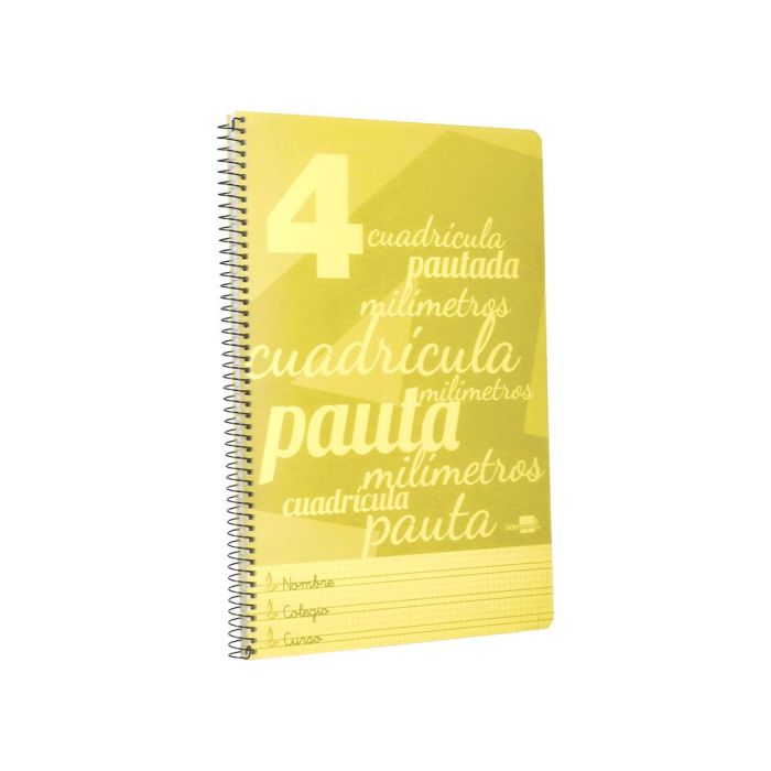 Cuaderno Espiral Liderpapel Folio Pautaguia Tapa Plastico 80H 75 gr Cuadro Pautado 4 mm Con Margen Color Amarillo 4