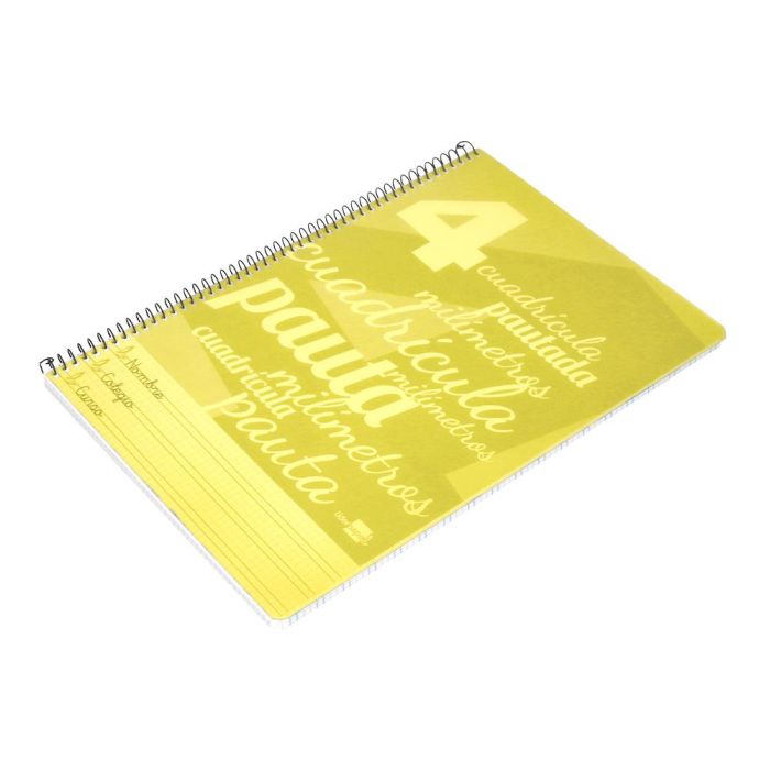 Cuaderno Espiral Liderpapel Folio Pautaguia Tapa Plastico 80H 75 gr Cuadro Pautado 4 mm Con Margen Color Amarillo 5