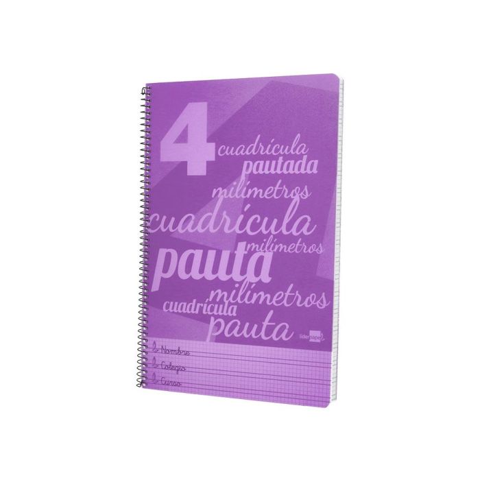 Cuaderno Espiral Liderpapel Folio Pautaguia Tapa Plastico 80H 75 gr Cuadro Pautado 4 mm Con Margen Color Violeta 3