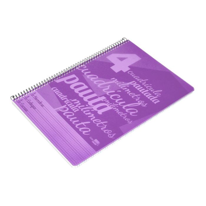 Cuaderno Espiral Liderpapel Folio Pautaguia Tapa Plastico 80H 75 gr Cuadro Pautado 4 mm Con Margen Color Violeta 5