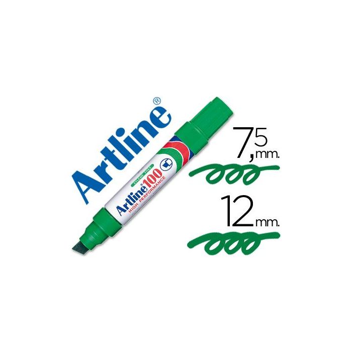 Rotulador Artline Marcador Permanente 100 Verde Punta Biselada 6 unidades