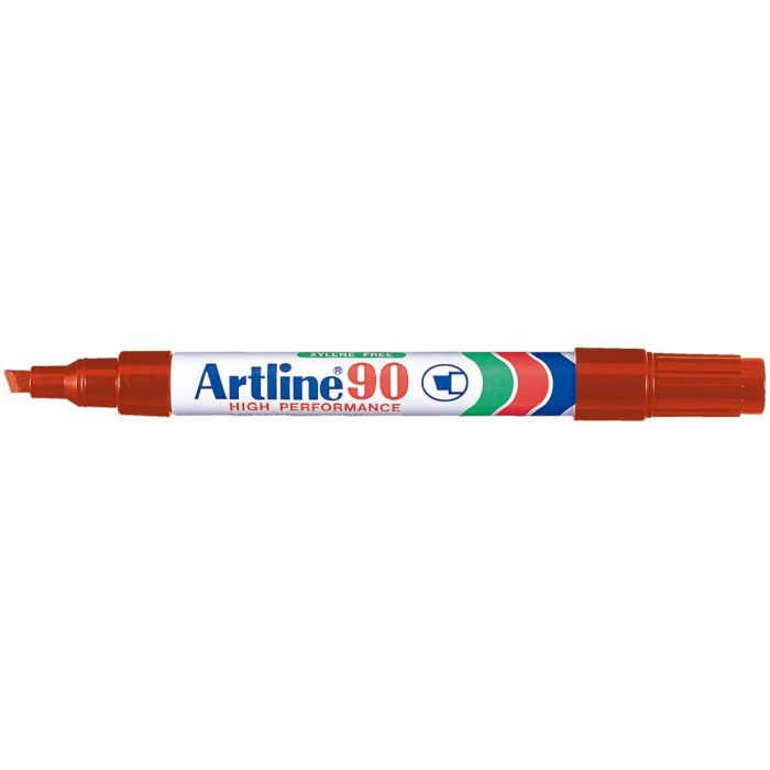 Rotulador Artline Marcador Permanente Ek-90 Rojo Punta Biselada 5 mm Papel Metal Y Cristal 12 unidades 2