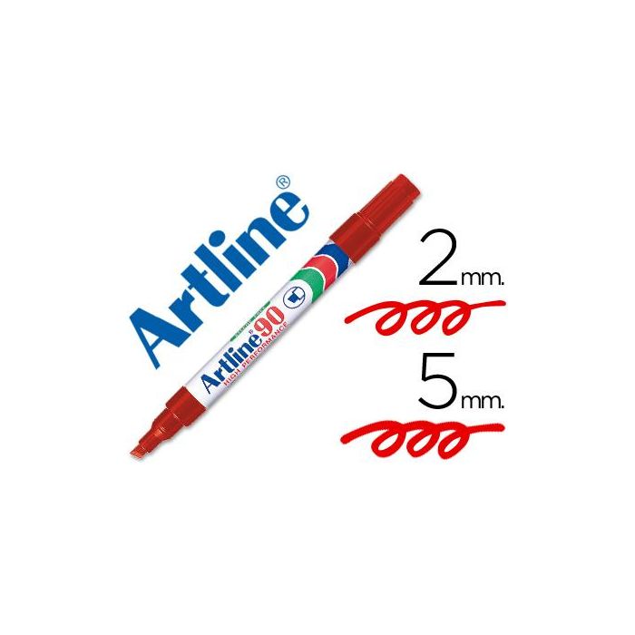 Rotulador Artline Marcador Permanente Ek-90 Rojo Punta Biselada 5 mm Papel Metal Y Cristal 12 unidades