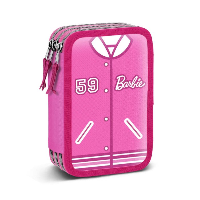 Estuche Plumier Completo Triple Varsity Barbie Rosa