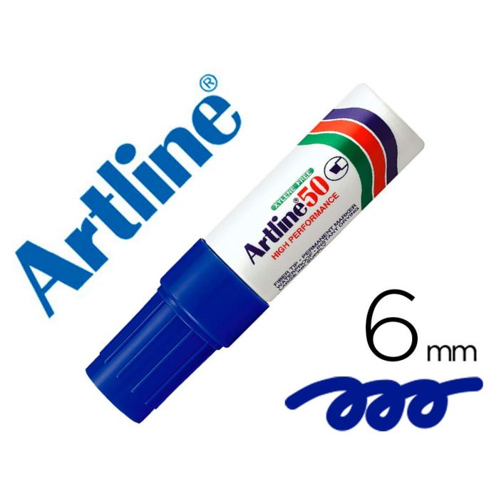 Rotulador Artline Marcador Permanente Ek-50 Azul -Punta Biselada 6 mm -Papel Metal Y Cristal 12 unidades