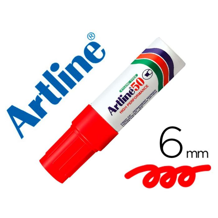 Rotulador Artline Marcador Permanente Ek-50 Rojo -Punta Biselada 6 mm -Papel Metal Y Cristal 12 unidades