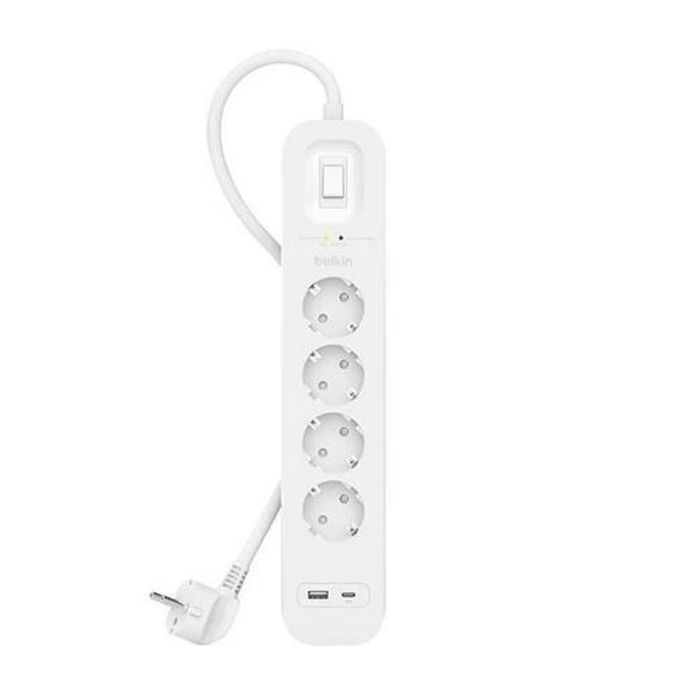 Belkin Regleta De Proteccion Contra Sobretensiones Con 4 Tomas + Usb + Usb-C Botón De Apagado Y Encendido Blanco