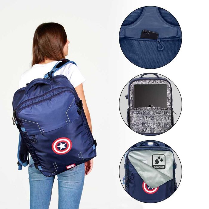 Mochila de Viaje Mercury Grande 47x23x33cm Gears Marvel Capitán América Azul 3