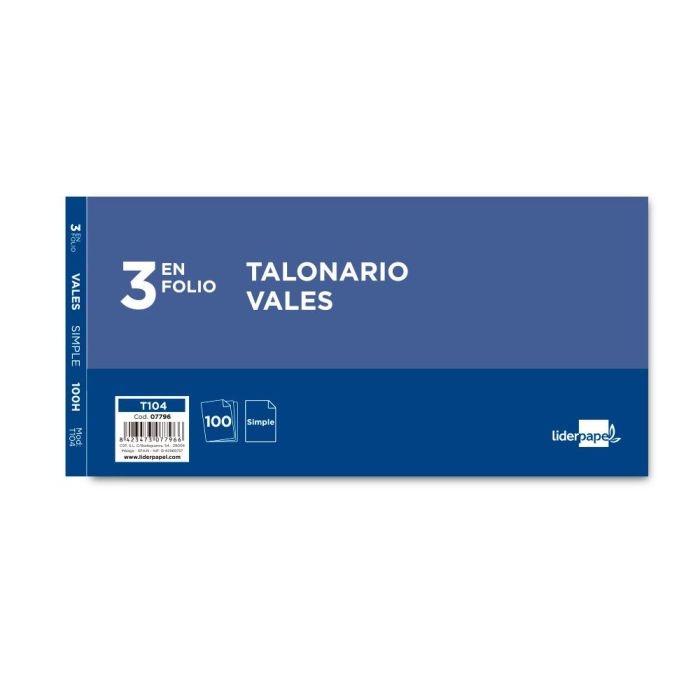 Talonario Liderpapel Vales Tres En Folio 104 10 unidades 1