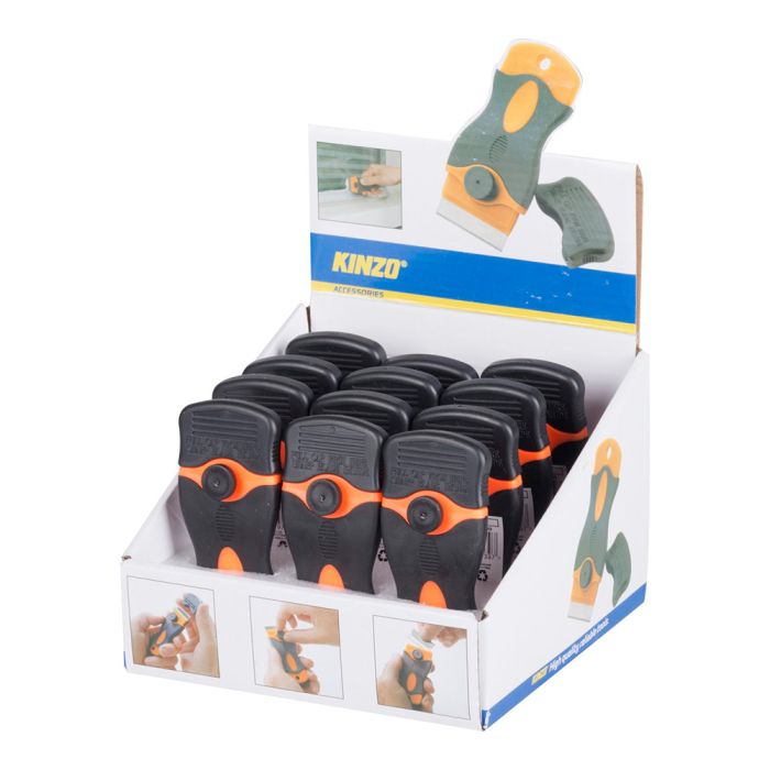 Kinzo Mini rascador para vitrocerámicas y cristales, 11x2x5 cm, polipropileno/acero inoxidable, negro/naranja