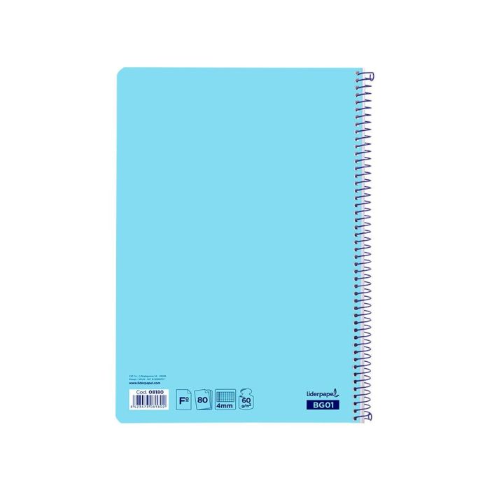 Cuaderno Espiral Liderpapel Folio Smart Tapa Blanda 80H 60 gr Cuadro 4 mm Con Margen Color Celeste 10 unidades 3