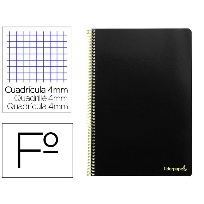 Cuaderno Espiral Liderpapel Folio Smart Tapa Blanda 80H 60 gr Cuadro 4 mm Con Margen Color Negro 10 unidades