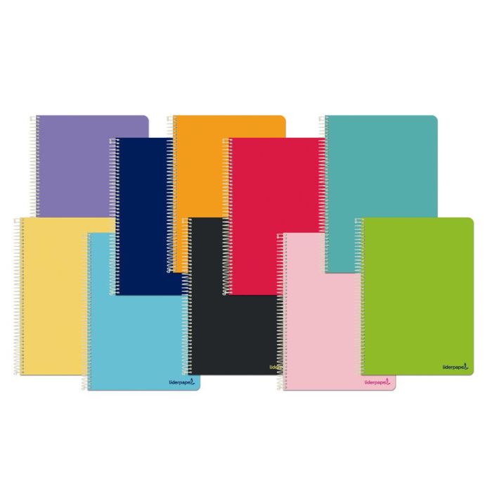 Cuaderno Espiral Liderpapel Cuarto Apaisado Smart Tapa Blanda 80H 60 gr Cuadro 4 mm Conmargen Colores Surtidos 10 unidades 1