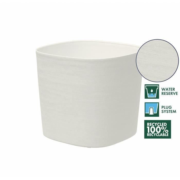 Maceta con reserva de agua - GARDEN ID Respect - Blanco 20 x 20 cm - con residuos 100% domésticos y 100% reciclables - Superficie estructurada 1