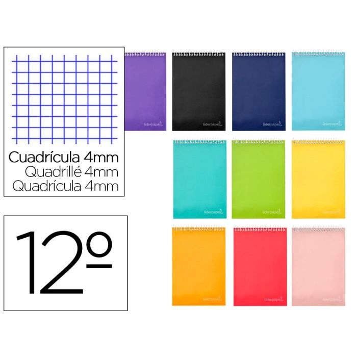 Cuaderno Espiral Liderpapel Bolsillo Doceavo Apaisado Witty Tapa Dura 80H 75 gr Cuadro 4 mm Colores Surtidos 10 unidades