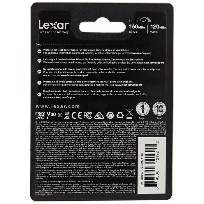 Tarjeta Micro SD Lexar LMS1066256G-BNANG 256 GB 4