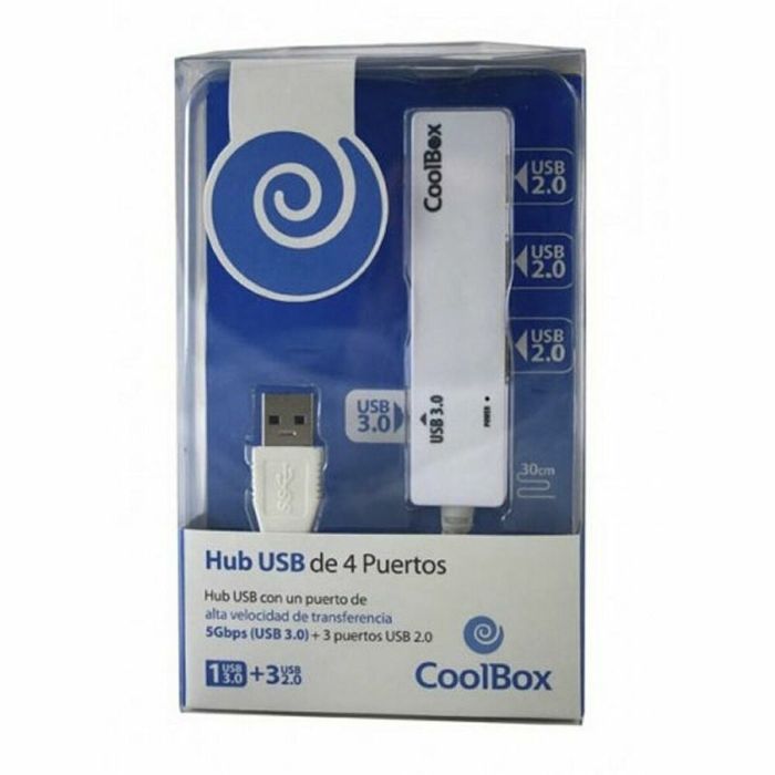 Hub USB 3 Puertos CoolBox COO-H413 Blanco Negro 3600 W 1