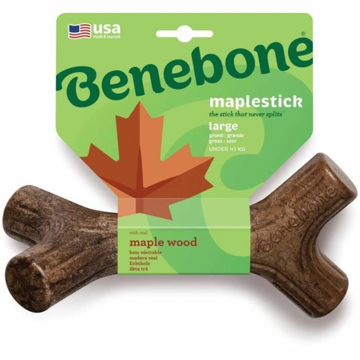 Benebone Juguete masticable para perros adultos, Talla L, sabor a tocino y madera de arce, duradero y resistente