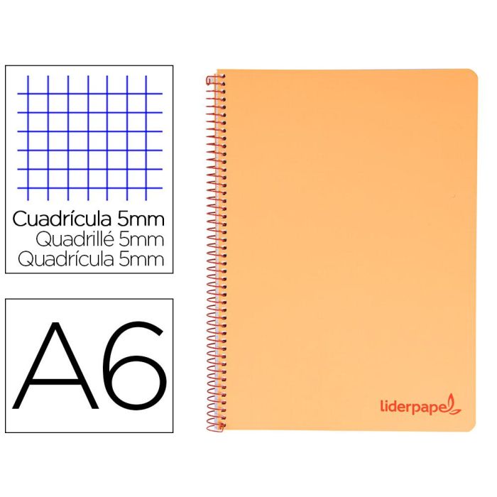 Cuaderno Espiral Liderpapel A6 Micro Wonder Tapa Plastico 120H 90 gr Cuadro 5 mm 4 Bandas Color Naranja