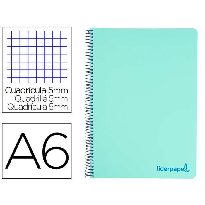 Cuaderno Espiral Liderpapel A6 Micro Wonder Tapa Plastico 120H 90 gr Cuadro 5 mm 4 Bandas Color Verde