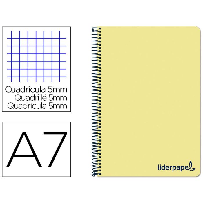 Cuaderno Espiral Liderpapel A7 Micro Wonder Tapa Plastico 100H 90 gr Cuadro 5 mm 4 Bandas Color Amarillo