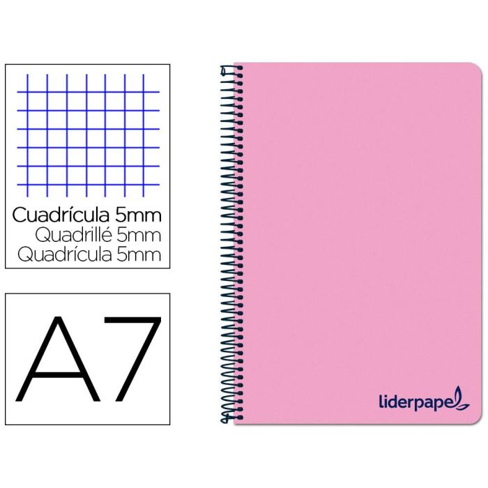 Cuaderno Espiral Liderpapel A7 Micro Wonder Tapa Plastico 100H 90 gr Cuadro 5 mm 4 Bandas Color Rosa