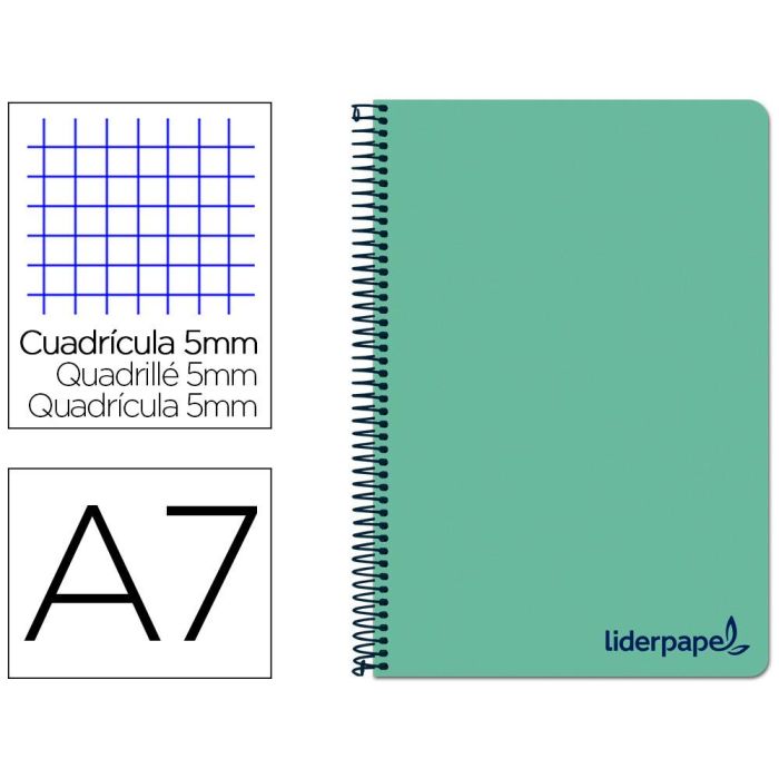 Cuaderno Espiral Liderpapel A7 Micro Wonder Tapa Plastico 100H 90 gr Cuadro 5 mm 4 Bandas Color Verde