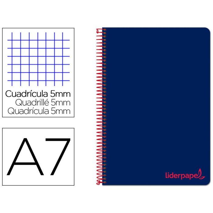 Cuaderno Espiral Liderpapel A7 Micro Wonder Tapa Plastico 100H 90 gr Cuadro 5 mm 4 Bandas Color Azul Marino