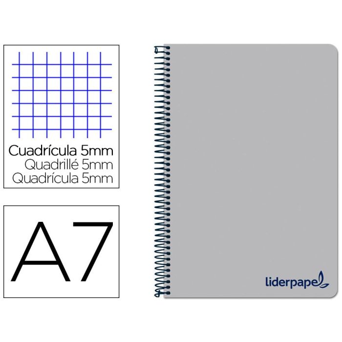 Cuaderno Espiral Liderpapel A7 Micro Wonder Tapa Plastico 100H 90 gr Cuadro 5 mm 4 Bandas Color Gris