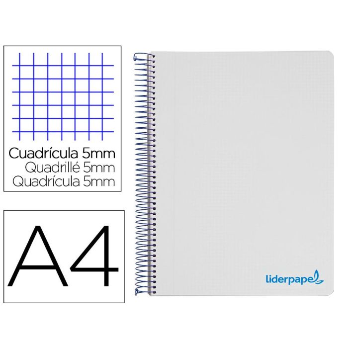 Cuaderno Espiral Liderpapel A4 Micro Wonder Tapa Plastico 120H 90 gr Cuadro 5 mm 5 Bandas 4 Taladros Color Gris