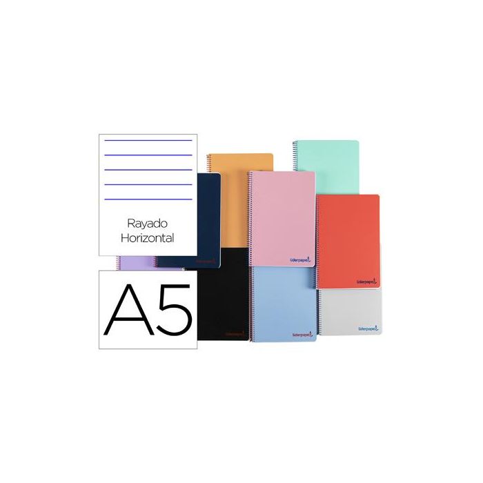 Cuaderno Espiral Liderpapel A5 Wonder Tapa Plastico 80H 90 gr Rayado Horizontal Con Margen Colores Surtidos 5 unidades