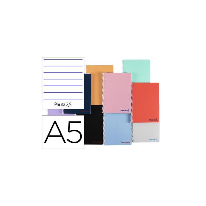 Cuaderno Espiral Liderpapel A5 Wonder Tapa Plastico 80H 90 gr Pauta Estrecha 2,5 mm Con Margen Colores Surtidos 5 unidades